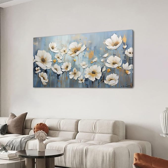 Blooming White Flowers Plants Wall Art Decor Artwork for Bedroom (30x60 Inches)