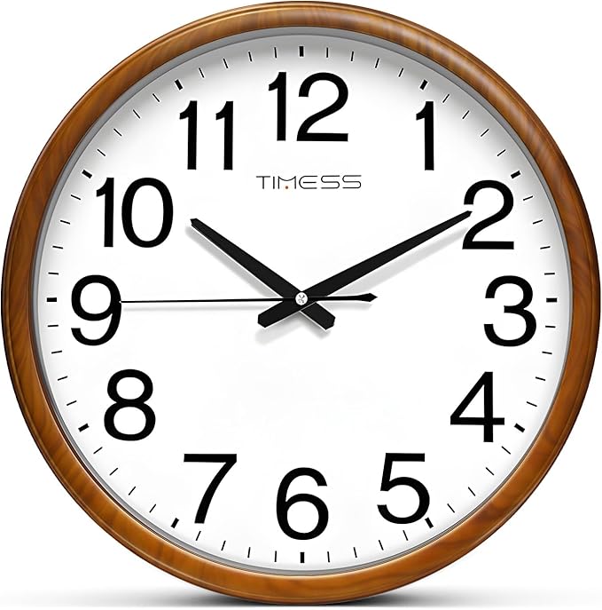 Wall Clock, Classic Wood Style Finish, 13 Inch Non-Ticking Silent Battery Operated Analog Clock, Ideal Retro Decor for Home, Bedroom, Living Room, Kitchen, Bathroom, Office (Wood Yellow)