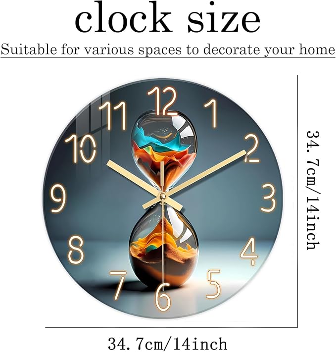 XNM 14 Inch Kitchen Wall Clocks Battery Operated Silent Wall Clock Non Ticking Sand Glass Modern Sand Clock