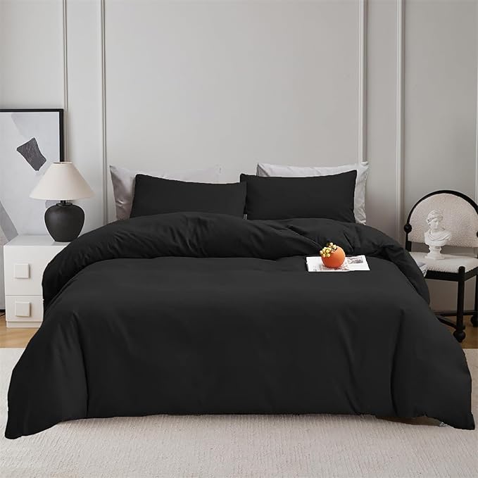 Luxlovery Black Comforter Set Twin Teen Kids Boys Solid Black Bedding Comforter Twin Size Dark Color Quilts Blanket Soft Breathable Lightweight Fluffy Comforter Set Twin Size