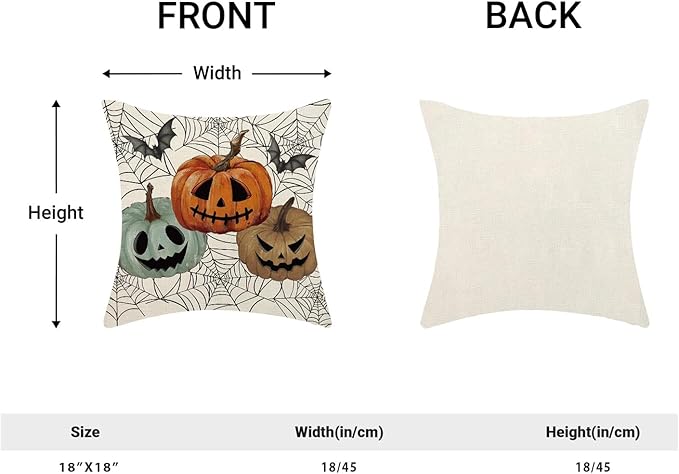 Halloween Decor Pillow Covers 18x18 Set of 2 Black Spider Web Orange Pumpkin Bat Throw Pillow Covers Outdoor Decoration Autumn Pumpkin Pillowcase Farmhouse Decorative Cushion Case for Home Sofa