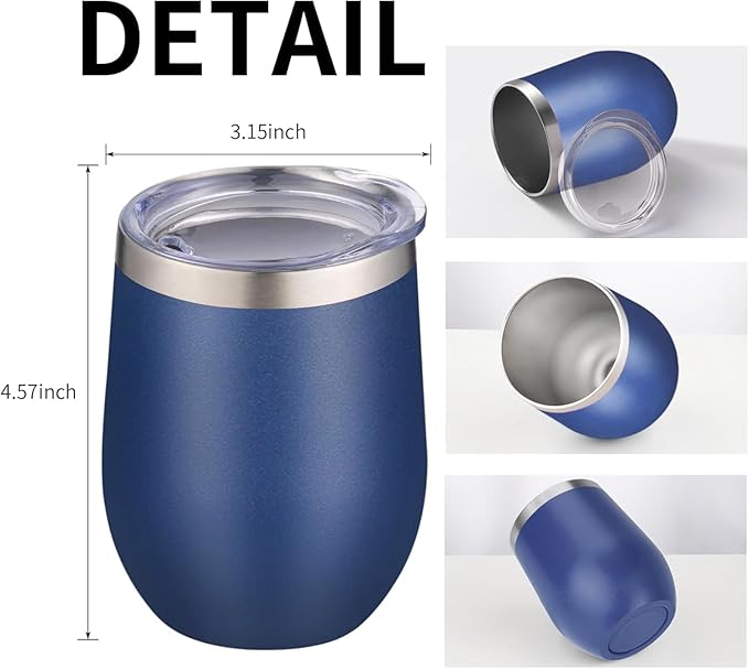 12oz/6 Pack Wine Tumbler Glasses with Lid Stemless Double Wall Vacuum Stainless Steel Travel Tumbler Keeping Cold & Hot for Wine,Coffee,Cocktails,Christmas Drinks-Family and Gifts (Multi color-dark)