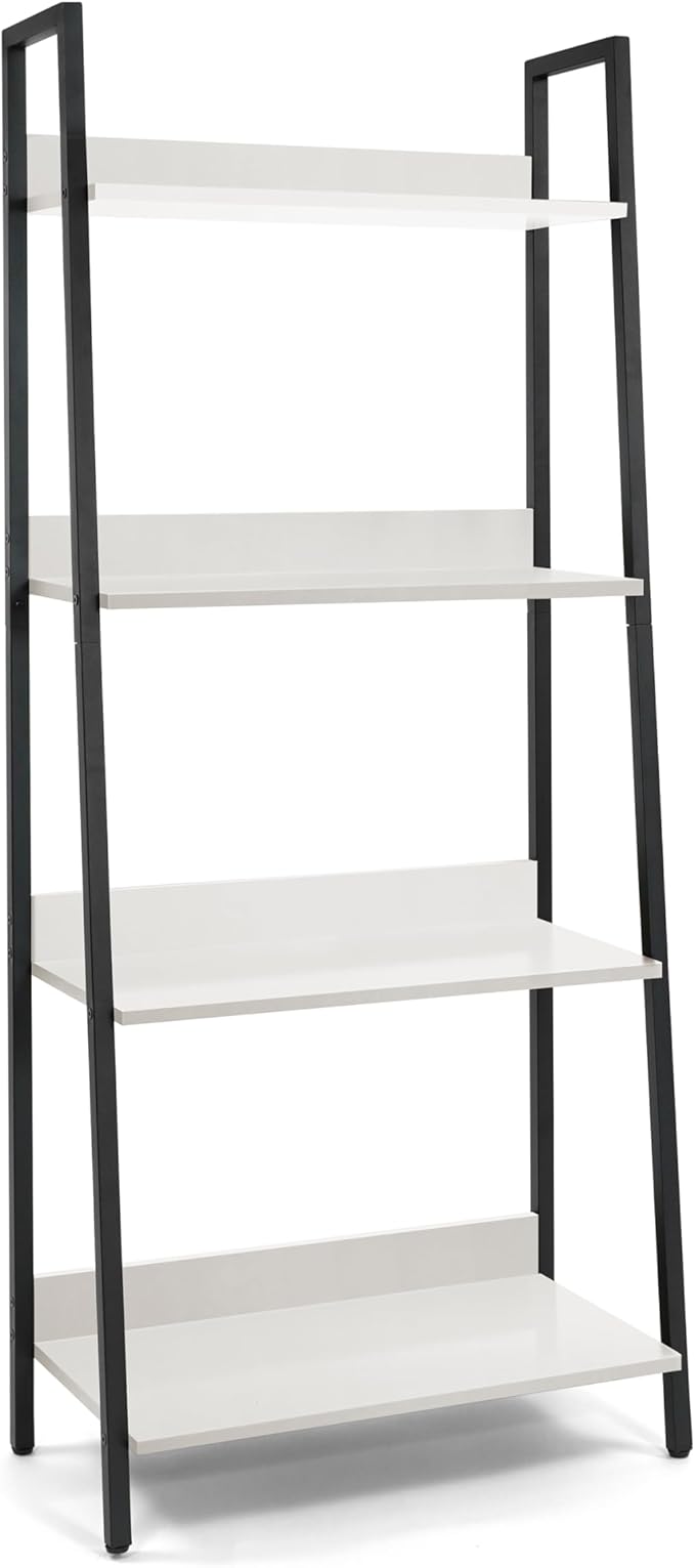 CAPHAUS 4 Tier Ladder Bookshelf, 24 Inch Width Free Standing Shelf, Bookcase Shelf Storage Rack Organizer, Industrial Book Shelves for Home Office, Living Room, Kitchen, White Wooden Shelves