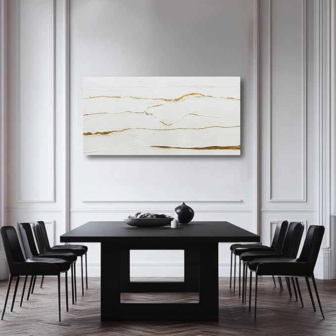 WINKAILIN Minimalist Wall Art Gold Line Prints on White Blackground Office Posters White Abstract Canvas Wall Decor for Living Room Kitchen 24x48 Inch