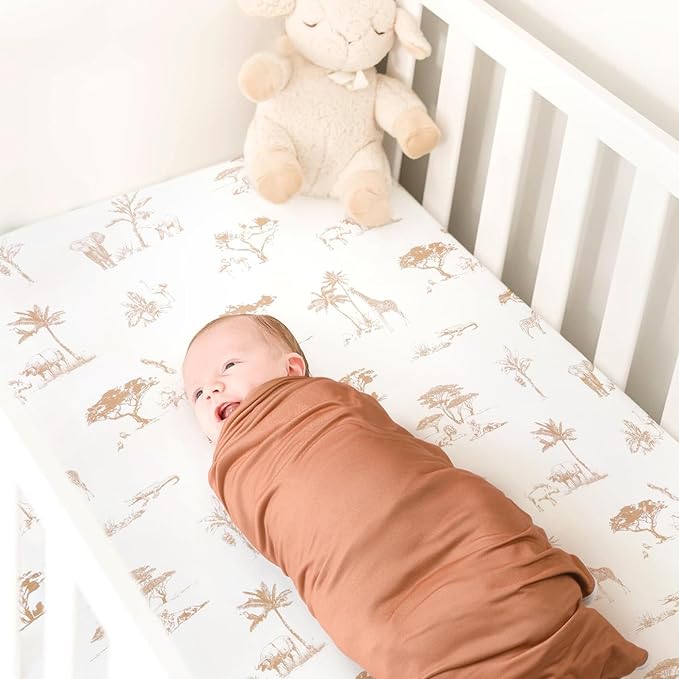 GRSSDER Baby Blankets Super Soft Stretchy Jersey Swaddle Blanket 2 Pack for Baby Boys, Double Layer Reversible Receiving Blankets 34 x 44, Extra Large for Swaddling, Elk & Elk Animals