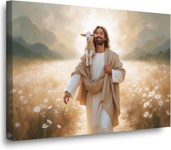 Christian Wall Art Print, Religious Scripture Biblical Decor, Faith-Based Inspirational Landscape with Cross, Digital Printed Canvas Poster for Church, Home Chapel, Prayer Room Decor