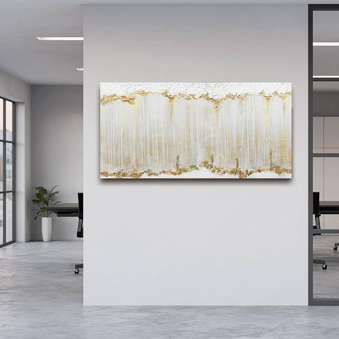 WINKAILIN White and Gold Canvas Wall Art Modern Abstract Wall Decor for Living Room Gold Line Office Decor 24"x 48" Textured Wall Prints Ready to Hang