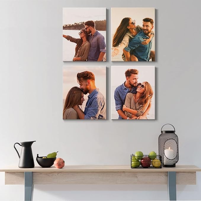 Renditions Gallery Set of 4, 11X14 Custom Photo Prints with Real Wood Picture Frames. Create Personalized Photos with Peel & Stick Photo Frames. Wrapped Canvas