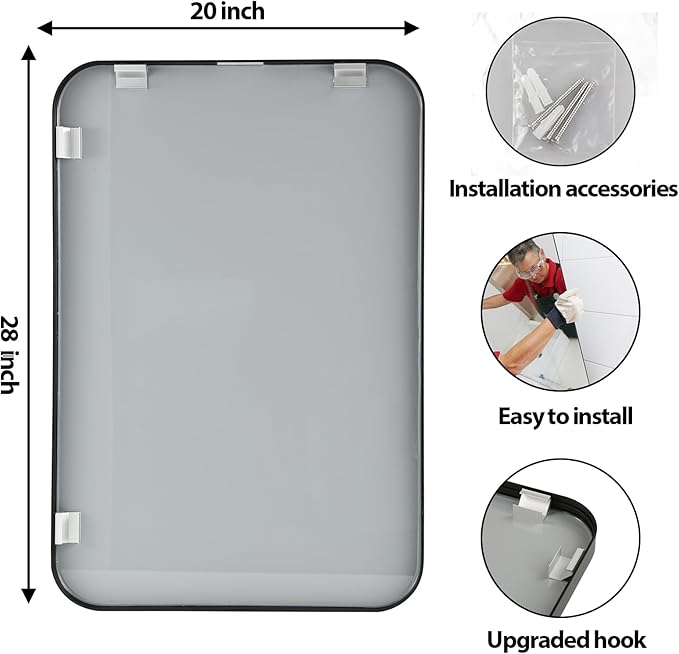 20x28 Inch Black Wall Mirror for Bathroom, Brushed Metal Framed Mirror with Rounded Corner, Rectangle Bathroom Vanity Mirror for Bedroom or Living Room, Horizontal/Vertical