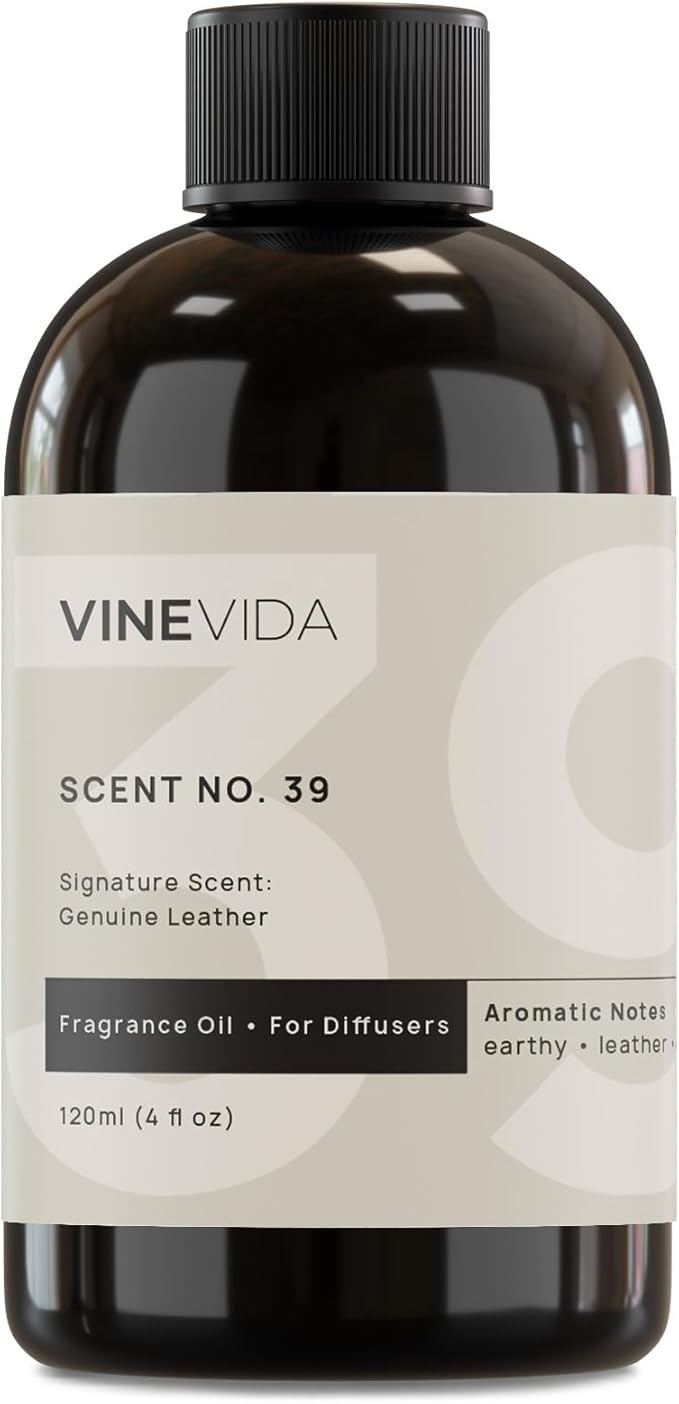 VINEVIDA Genuine Leather Fragrance Oil for Cold Air Diffusers, Essential Oils for Diffuser Oil Refill & Air Freshener Room Spray - 4 Fl Oz