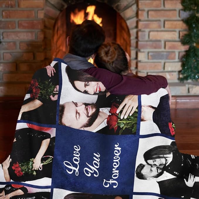 Custom Sherpa Fleece Blanket with Photos and Text - Soft Warm Fuzzy Personalized Couples Gift for Boyfriend Girlfriend - Customized Picture Blanket for Birthday Anniversary Christmas