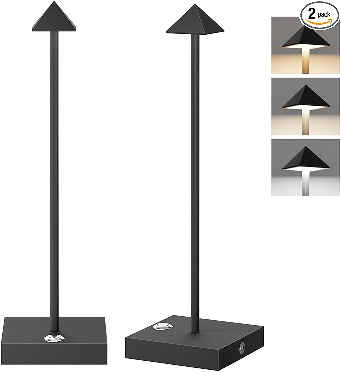 Aipsun 2 Pack Cordless Table Lamp Modern LED Battery Powered Table Lamp Rechargeable 3 Color Light Stepless Dimming Touch Lamp for Table,Living Room,Bedroom,Dining Room