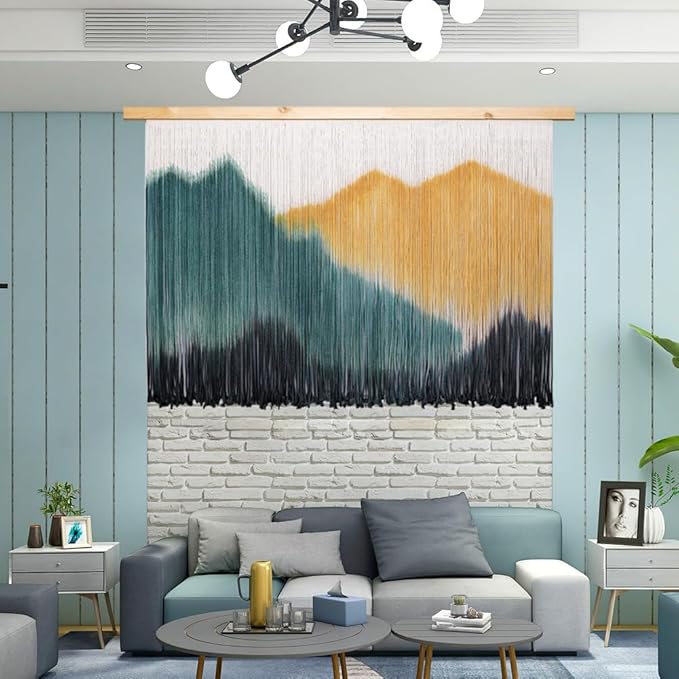 laddawan Extra Large Boho Wall Decor For Bedroom Macrame Wall Hanging Dip-Dyed Tapestry Modern Wooden Home Wall Art For Living room (Yellow)