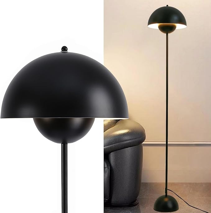 Modern Floor Lamp for Living Room, Industrial Tall Standing Lamp for Bedroom, Metal Shade Reflecting Light Reading Floor Lamp for Office, Nursery Room, Corner(Black)