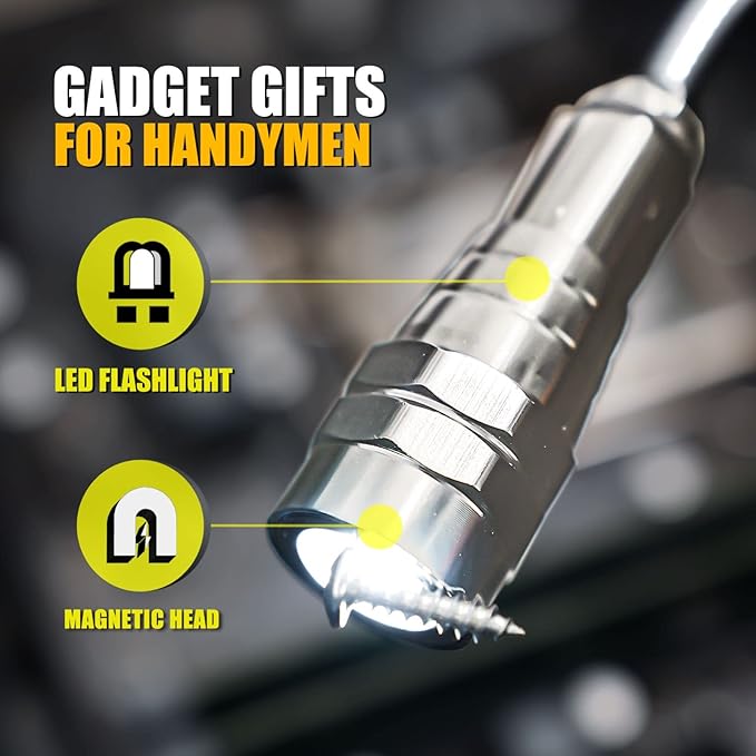 Magnetic Pickup Tool Gifts for Men, Telescoping Magnet Flashlight, Gifts Idea & Gifts for Him, Mechanic, Tech, Handyman, Boyfriend, Birthday Gifts for Dad, Husband, Father, Black, Silver