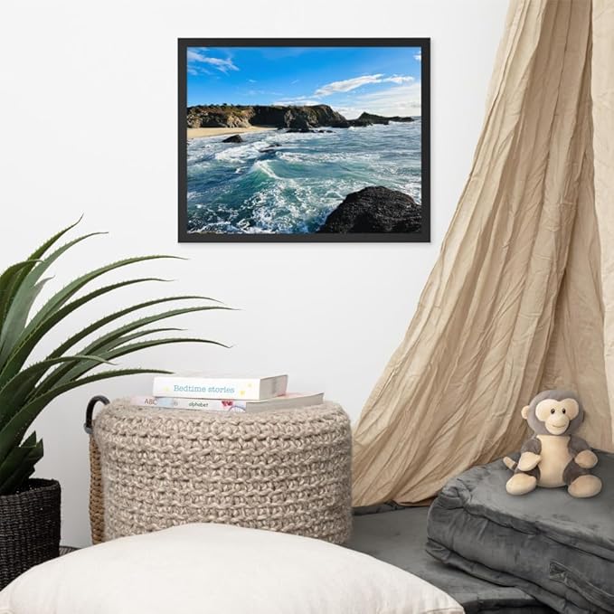 Bodega Bay Coastal Wall Art – Framed Ocean Photography Print – California Nature Landscape Poster – Seascape Decor for Living Room or Bedroom (16x20 inches) - Wooden Framed (Black)