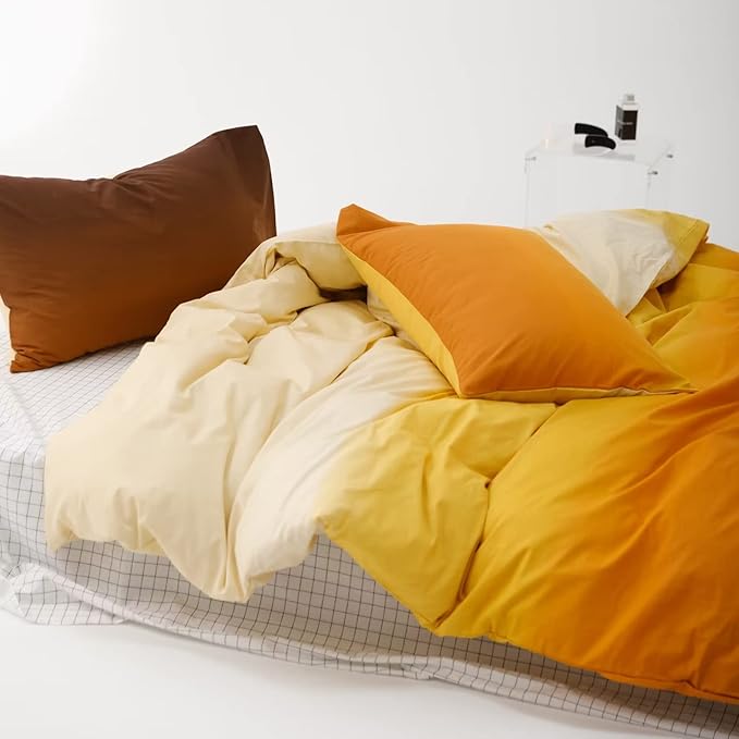 Luxlovery Gradient Orange Comforter Set Full Orange and Brown Bedding Set Beige Yellow Minimalist Bedding Set Soft Breathable Blanket Quilts Colorful Comforter Set for Full Bed