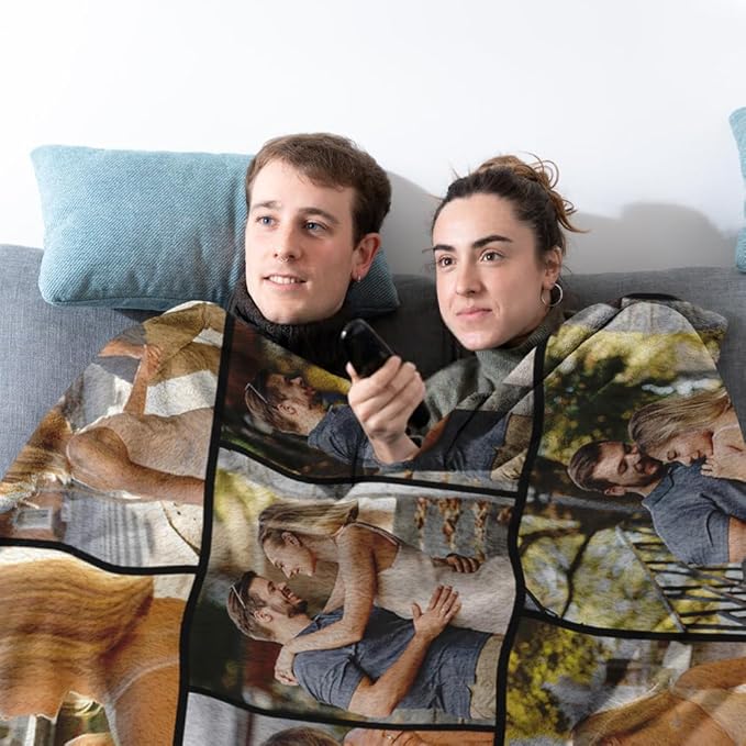 Custom Sherpa Fleece Blanket with Photos and Text - Soft Warm Fuzzy Personalized Couples Gift for Boyfriend Girlfriend - Customized Picture Blanket for Birthday Anniversary Christmas