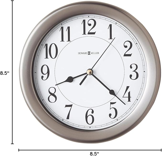 Howard Miller Fernan Lake Village Wall Clock II 549-678 – 8.5-Inch Round Brushed Nickel-Finished Case, Modern Home Decor, Quartz Movement Timepiece, 3-Point Secure Screw Mount System