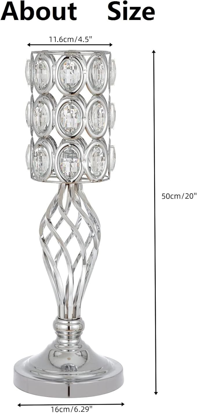20in Wedding Centerpieces for Tables, 2pcs Silver Metal Diamond Crystal Wedding Flower Stand Centerpiece Vases for Table Decorations Reception Party Home Decor