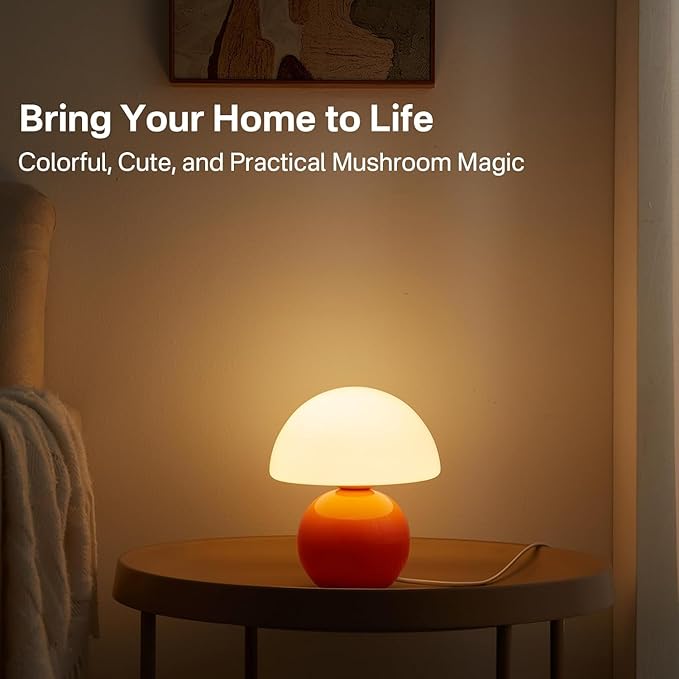 Mushroom Lamp Table Lamp for Bedroom,Desk Bedside Small Lamps for Living Room Night Stands,Mushroom Decor Cute Mini Modern Mid Century Lamps,Unique Aesthetic Home Living Room Decor(Orange)