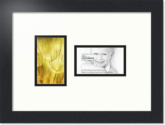 ArtToFrames Collage Photo Frame Double Mat with 2 - 3x5 Openings and Satin Black Frame