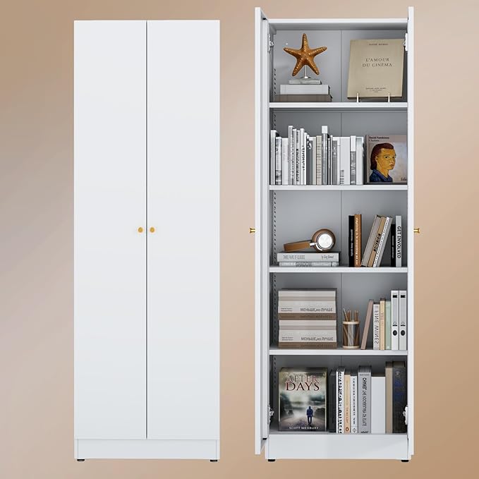 Garage Storage Cabinets with Metal Door and 4 Adjustable Shelves, 71" H Tool Cabinets with Adjustable Feets for Pantry Cabinet,Office,Warehouse Organisieren, Required-Assembly