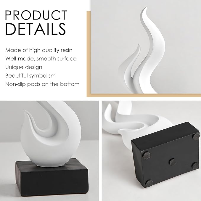 FJS White Decor Abstract Flame Statue, Modern Home Decorations for Living Room Dining Room, Resin Sculptures for Shelf Bookshelf Coffee Table Centerpiece