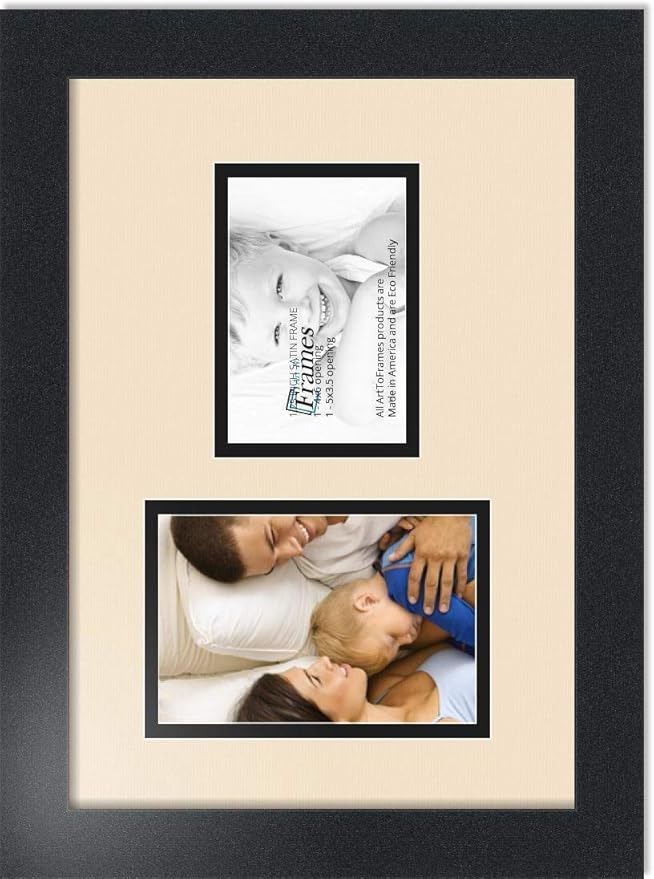 ArtToFrames Collage Photo Frame Double Mat with 1 - 3.5x5^ 4x6 Openings and Satin Black Frame