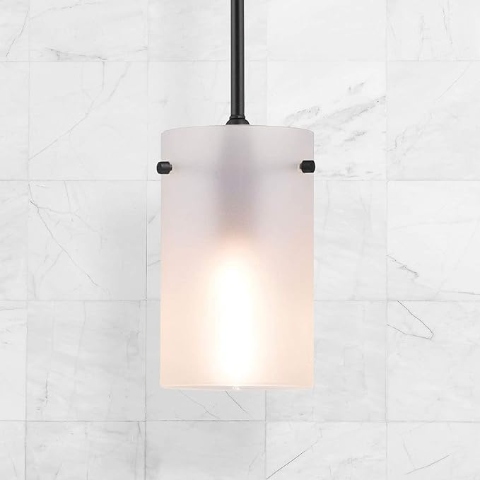 Linea di Liara Effimero Modern Matte Black Pendant Light Fixtures Over Kitchen Island Sink Lighting Ceiling Hanging Farmhouse Mini Metal Industrial Pendant Lighting Medium Frosted Glass Shade