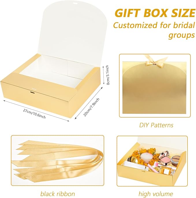 12Pack Gold Gift Boxes With Lids, 129.83.1 Inch Bridesmaid Proposal Box, Luxury Gold Gift Box With Ribbon for Wedding, Birthday, Party, Christmas, Graduation