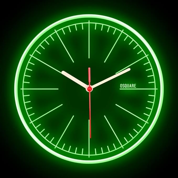 25ck1491 OSQUARE Home Decor Shop Living Room Man Cave Garage Illuminated Designer Wall Clock Flexible Flex Neon Clock 7 Colors 10" (Green)