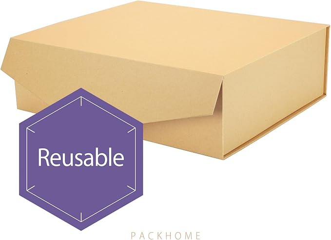 PACKHOME 17x14.5x5.5 Inches, 3 Extra Large Gift Boxes with Lids, Magnetic Closure Boxes for Clothes and Large Gifts (Kraft)