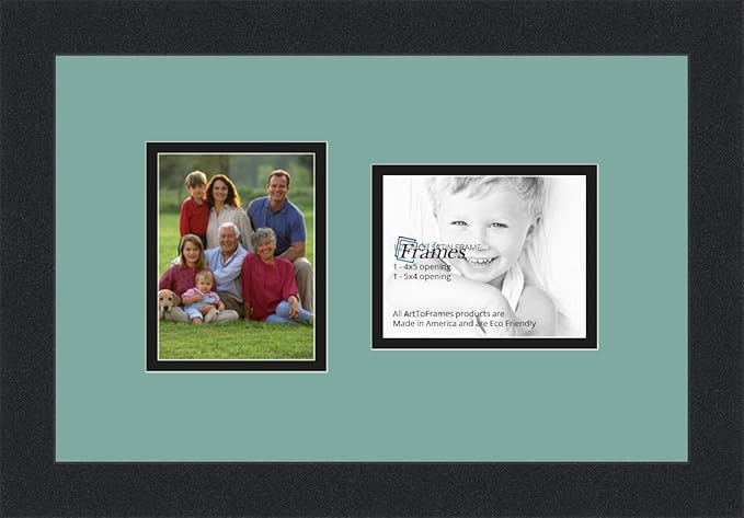 ArtToFrames Collage Photo Frame Double Mat with 2 - 4x5 Openings and Satin Black Frame