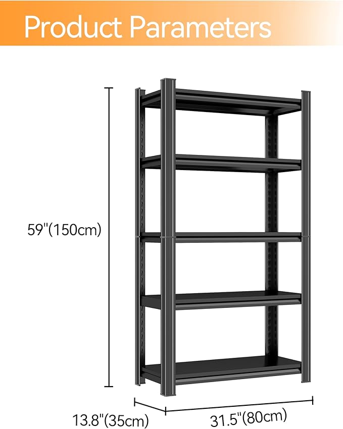 Tall Bookshelf with Open Shelves, Metal Office Book Shelf, Adjustable Organizer Bookcase, Standing Storage Organizer Shelf for Living Room (5 Tier 31.5 W*13.8" D*59" H)