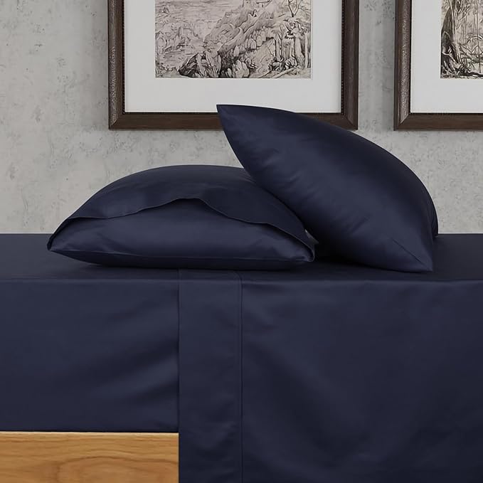URBANHUT 700 Thread Count Queen Size Egyptian Cotton Sheets, 4Pc Sheet Set Soft Luxury Bed Sheets for Queen Size Bed, Sateen Weave Hotel Sheets, 16'' Elasticized Deep Pocket - Navy Blue
