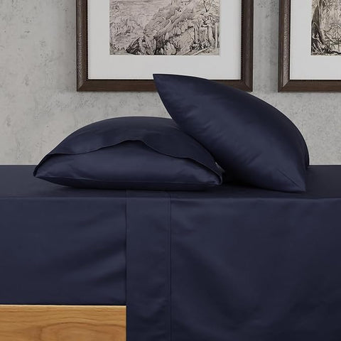 URBANHUT 700 Thread Count Queen Size Egyptian Cotton Sheets, 4Pc Sheet Set Soft Luxury Bed Sheets for Queen Size Bed, Sateen Weave Hotel Sheets, 16'' Elasticized Deep Pocket - Navy Blue
