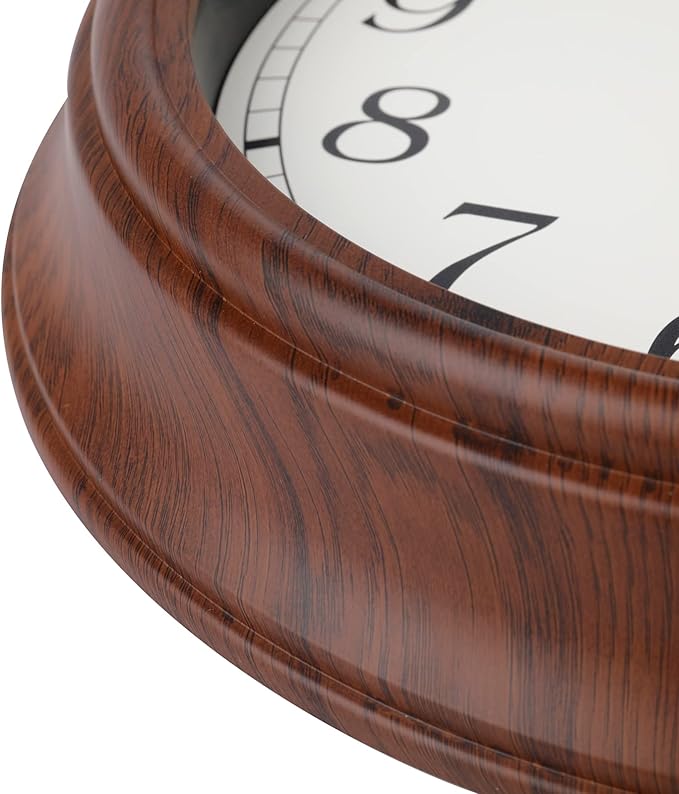 Wall Clock, Wood Grain Vintage Retro Decorative Battery Operated Waterproof Wall Clocks for Kitchen Bathroom Living Room Home Decor,12 Inch Brown