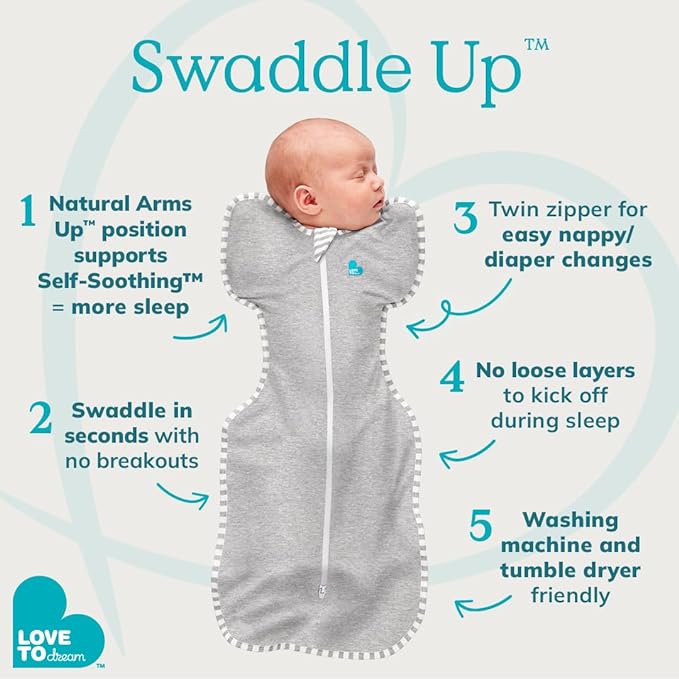 Love to Dream Swaddle UP, Baby Sleep Sack, Self-Soothing Swaddles for Newborns, Improves Sleep, Snug Fit Helps Calm Startle Reflex, New Born Essentials for Baby, 8-13lb, Denim