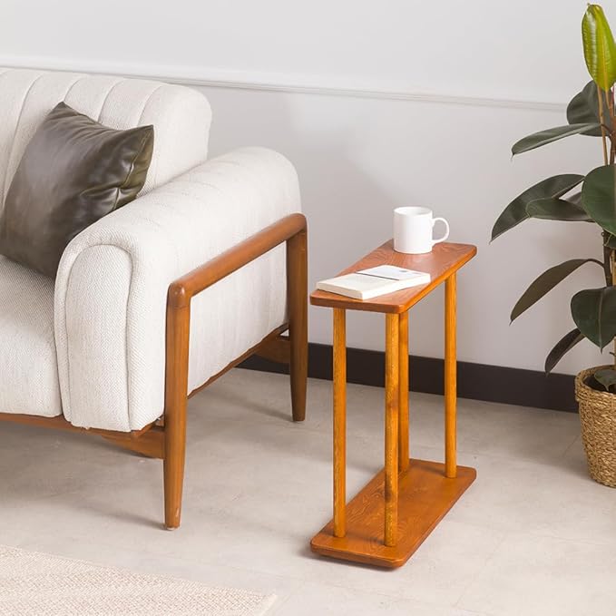 Rectangular Solid Pine Wood Narrow Side Table, Skinny Bedside Table, Small End Table (Chestnut, Medium)