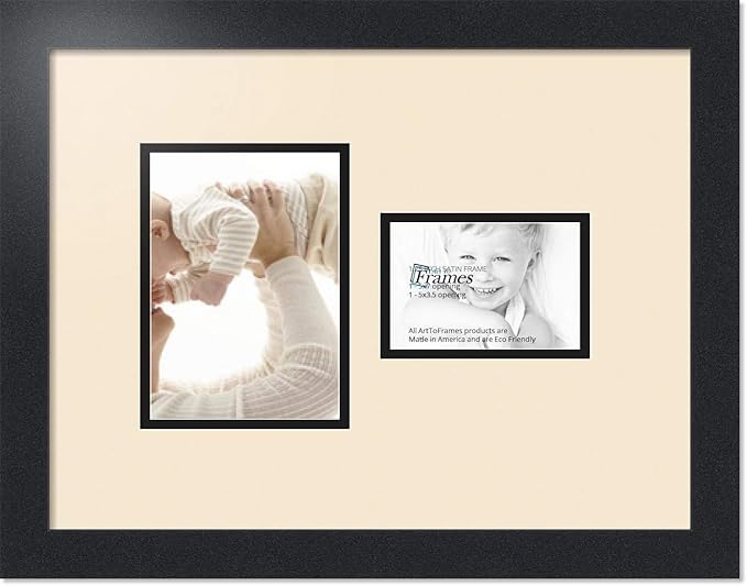 ArtToFrames Collage Photo Frame Double Mat with 1 - 3.5x5^ 5x7 Openings and Satin Black Frame