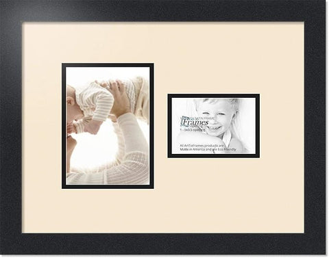 ArtToFrames Collage Photo Frame Double Mat with 1 - 3.5x5^ 5x7 Openings and Satin Black Frame