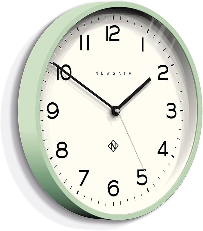 NEWGATE® Number Three Echo Wall Clock | Modern Round Clock | 14.5 inch | Neo Mint | Easy to Read Numbers | Ideal for Kitchen, Living Room or Office
