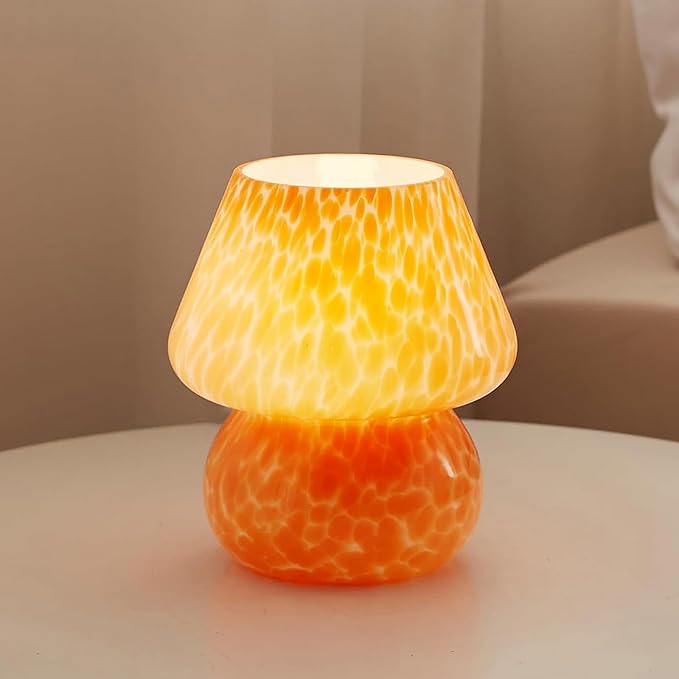 Mushroom Lamp Table Lamp for Bedroom,Small Desk Bedside Lamps for Living Room,Mushroom Decor Cute Mini Modern Mid Century Lamps for Night Stands,Aesthetic Home Living Room Decor(Flame Orange)