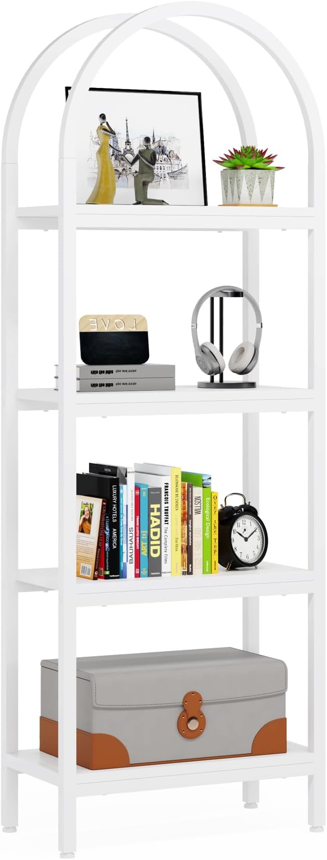 Tribesigns 4-Tier Industrial Wood Bookcase, 70.8" Open Bookshelf with Metal Frame, Storage Shelves Freestanding Display Rack Tall Shelving Unit for Office, Living Room, Bedroom (White, 1PC)