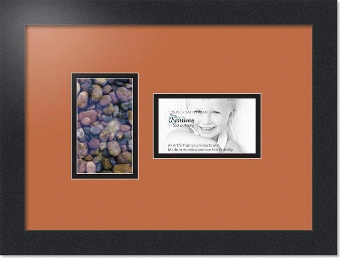 ArtToFrames Collage Photo Frame Double Mat with 2 - 3x5 Openings and Satin Black Frame