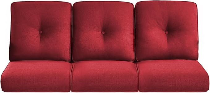 22x25/22x24 Outdoor Couch Cushions for Patio Funiture Set of 3 - High Back Outside Seat Cushions for Lawn Wicker Dining Chair Rocker Glider Loveseat 3-Seater Sectional Sofa - Red/Button