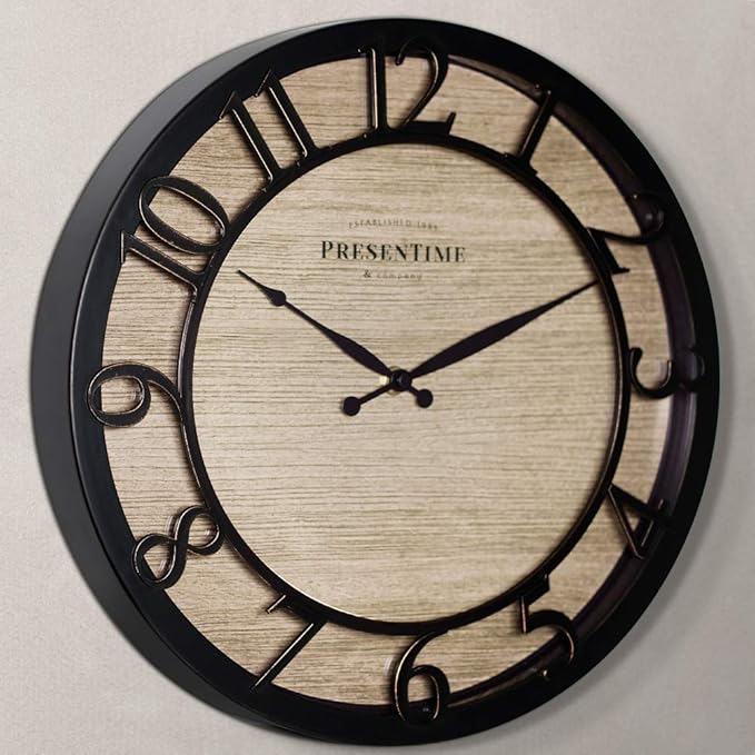 Presentime & Co 13" Farmhouse Series Wall Clock, Quartz Movement, Shiplap Style,Raised 3D Arabic Numeral, Oil Rubbed Bronze