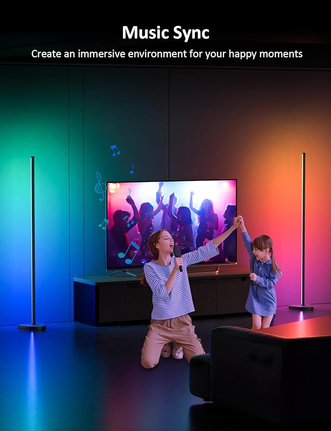 Corner Floor Lamp, 2 Pack LED Corner Lamp with APP and Remote Control, 16 Million DIY Colors & Warm White, Music Sync, Timing Function, Color Changing Ambient Lights for Living Room, Bedroom, Gaming