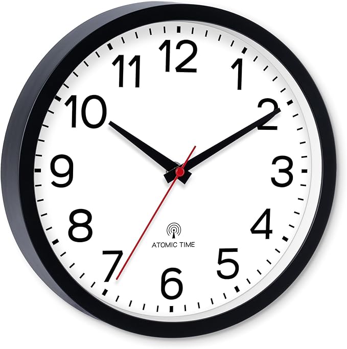 AKCISOT Atomic 12 Inch Wall Clock Analog Clocks for Indoor Kitchen, Battery Operated Clock for Bedroom Office Classroom Living Room(Black)